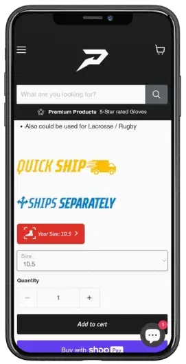 Phenom product page with RealSize recommendation